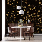 Luxurious Gold Hearts on Black Wallpaper - Romantic and Elegant Wall Design for Living Rooms or Bedrooms