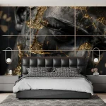 Artistic Cracked Black Statue with Gold Highlights Wallpaper - Modern and Sophisticated Design for Living Rooms or Offices