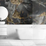 Artistic Cracked Black Statue with Gold Highlights Wallpaper - Modern and Sophisticated Design for Living Rooms or Offices