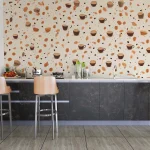 Coffee Cups and Nuts Pattern Wallpaper - Cozy and Inviting Wall Design for Cafes or Kitchens