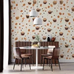 Coffee Cups and Nuts Pattern Wallpaper - Cozy and Inviting Wall Design for Cafes or Kitchens