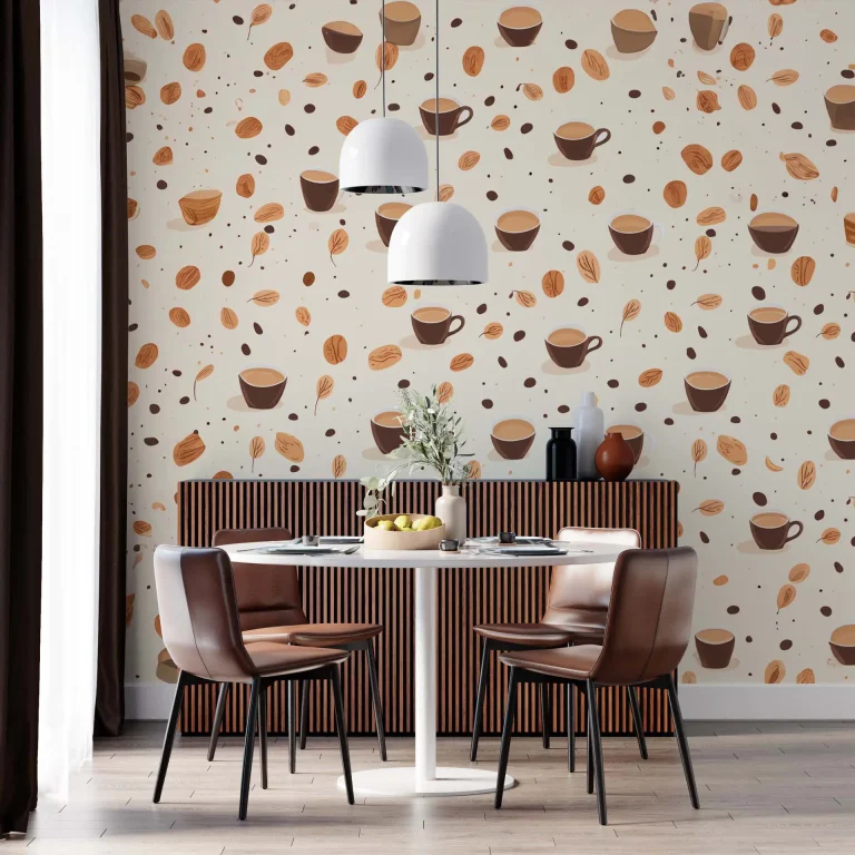 Coffee Cups and Nuts Pattern Wallpaper - Cozy and Inviting Wall Design for Cafes or Kitchens