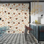 Coffee Cups and Nuts Pattern Wallpaper - Cozy and Inviting Wall Design for Cafes or Kitchens