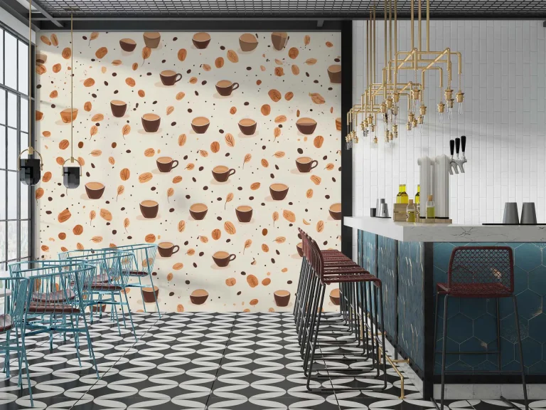 Coffee Cups and Nuts Pattern Wallpaper - Cozy and Inviting Wall Design for Cafes or Kitchens