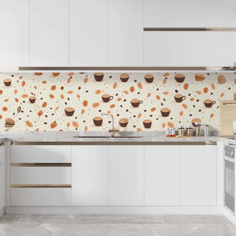 Coffee Cups and Nuts Pattern Wallpaper - Cozy and Inviting Wall Design for Cafes or Kitchens