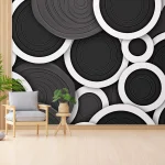 Black and White Geometric Circles Wallpaper - Modern and Minimalist Wall Design for Living Rooms or Offices