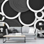Black and White Geometric Circles Wallpaper - Modern and Minimalist Wall Design for Living Rooms or Offices