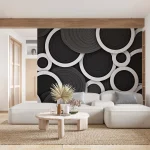 Black and White Geometric Circles Wallpaper - Modern and Minimalist Wall Design for Living Rooms or Offices