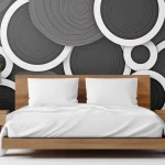 Black and White Geometric Circles Wallpaper - Modern and Minimalist Wall Design for Living Rooms or Offices