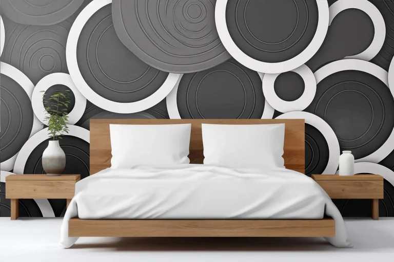 Black and White Geometric Circles Wallpaper - Modern and Minimalist Wall Design for Living Rooms or Offices