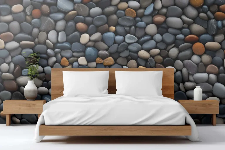 Natural Pebble Stones Wallpaper - Tranquil and Earthy Wall Design for Bathrooms or Living Rooms