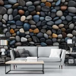 Natural Pebble Stones Wallpaper - Tranquil and Earthy Wall Design for Bathrooms or Living Rooms