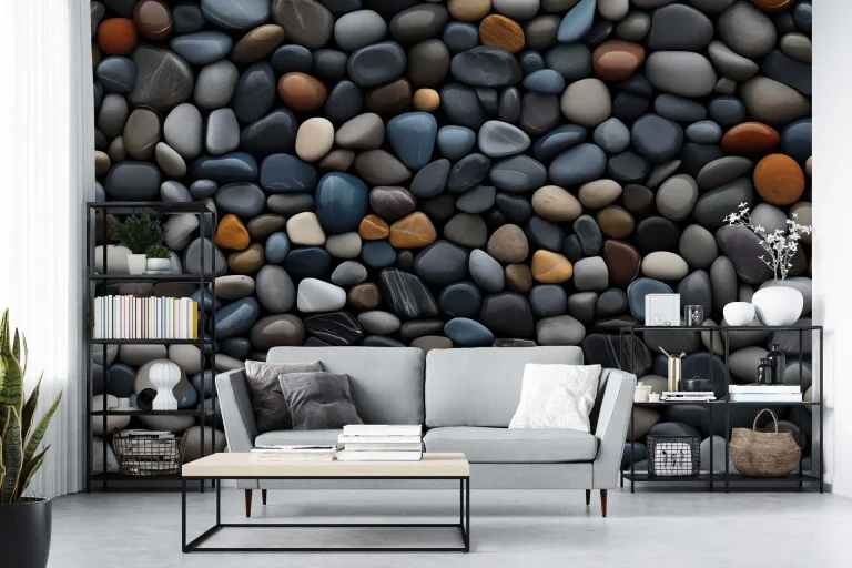 Natural Pebble Stones Wallpaper - Tranquil and Earthy Wall Design for Bathrooms or Living Rooms