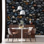 Natural Pebble Stones Wallpaper - Tranquil and Earthy Wall Design for Bathrooms or Living Rooms