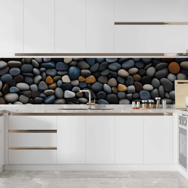 Natural Pebble Stones Wallpaper - Tranquil and Earthy Wall Design for Bathrooms or Living Rooms