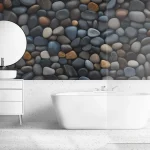 Natural Pebble Stones Wallpaper - Tranquil and Earthy Wall Design for Bathrooms or Living Rooms