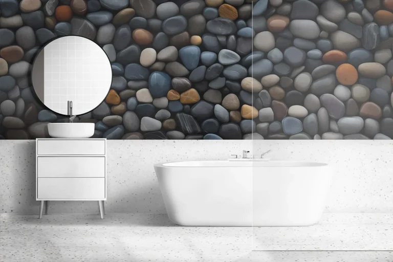 Natural Pebble Stones Wallpaper - Tranquil and Earthy Wall Design for Bathrooms or Living Rooms
