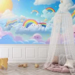 Cute Clouds and Rainbows Wallpaper - Playful and Whimsical Wall Design for Nurseries or Kids' Rooms