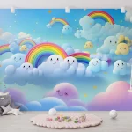 Cute Clouds and Rainbows Wallpaper - Playful and Whimsical Wall Design for Nurseries or Kids' Rooms