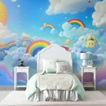 Cute Clouds and Rainbows Wallpaper - Playful and Whimsical Wall Design for Nurseries or Kids' Rooms