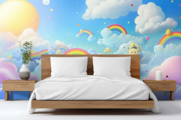 Cute Clouds and Rainbows Wallpaper - Playful and Whimsical Wall Design for Nurseries or Kids' Rooms