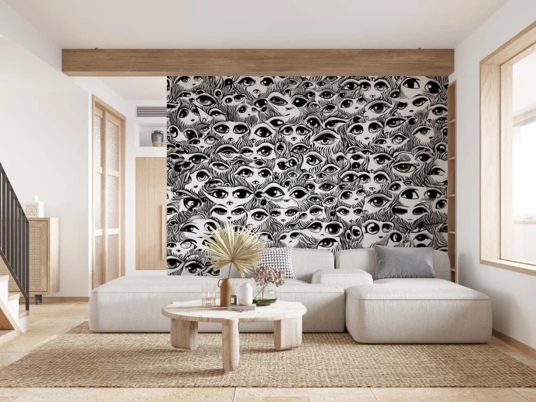 Abstract Eyes Pattern Wallpaper - Unique and Artistic Wall Design for Living Rooms or Offices