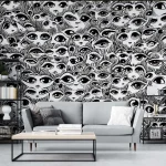 Abstract Eyes Pattern Wallpaper - Unique and Artistic Wall Design for Living Rooms or Offices