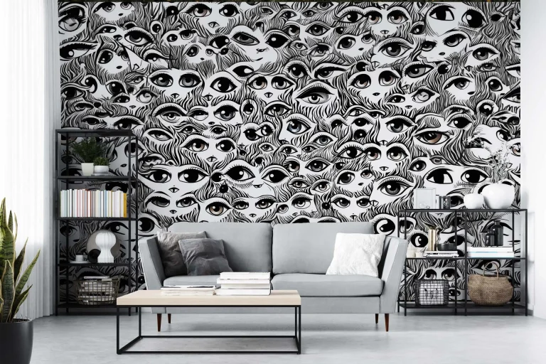 Abstract Eyes Pattern Wallpaper - Unique and Artistic Wall Design for Living Rooms or Offices