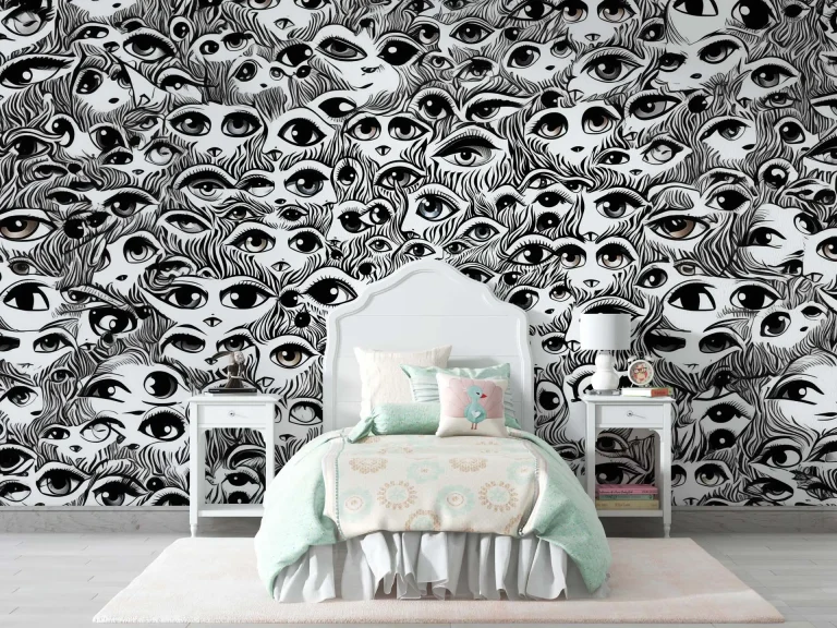 Abstract Eyes Pattern Wallpaper - Unique and Artistic Wall Design for Living Rooms or Offices