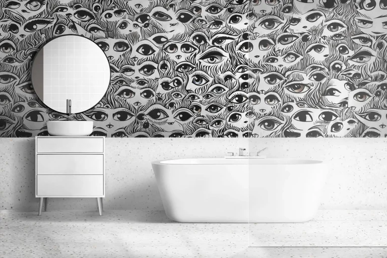 Abstract Eyes Pattern Wallpaper - Unique and Artistic Wall Design for Living Rooms or Offices