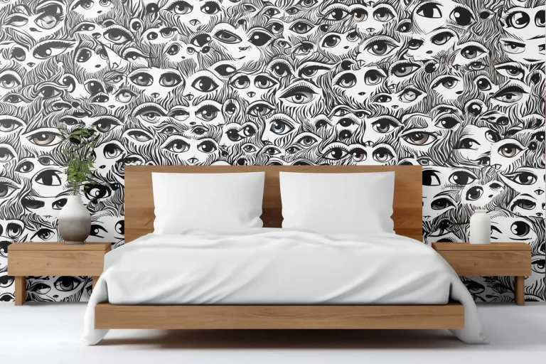 Abstract Eyes Pattern Wallpaper - Unique and Artistic Wall Design for Living Rooms or Offices