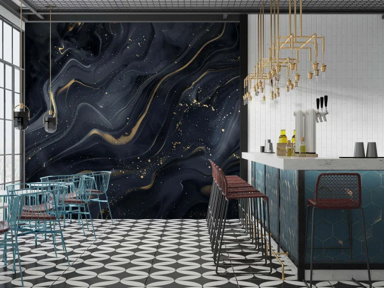 Elegant Black and Gold Marble Abstract - Luxurious Fluid 3D Design for Modern Art Enthusiasts