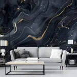 Elegant Black and Gold Marble Abstract - Luxurious Fluid 3D Design for Modern Art Enthusiasts