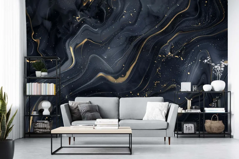Elegant Black and Gold Marble Abstract - Luxurious Fluid 3D Design for Modern Art Enthusiasts