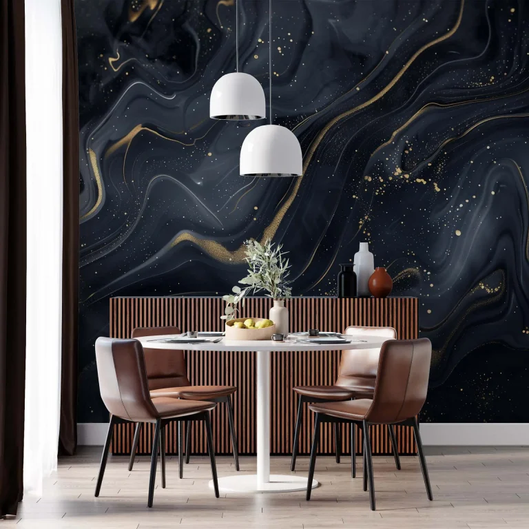 Elegant Black and Gold Marble Abstract - Luxurious Fluid 3D Design for Modern Art Enthusiasts