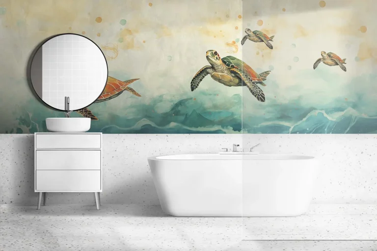 Colorful Sea Turtles Swimming in the Ocean Wallpaper - Ideal for Children's Rooms or Marine-Themed Spaces with a Playful Touch