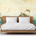 Colorful Sea Turtles Swimming in the Ocean Wallpaper - Ideal for Children's Rooms or Marine-Themed Spaces with a Playful Touch