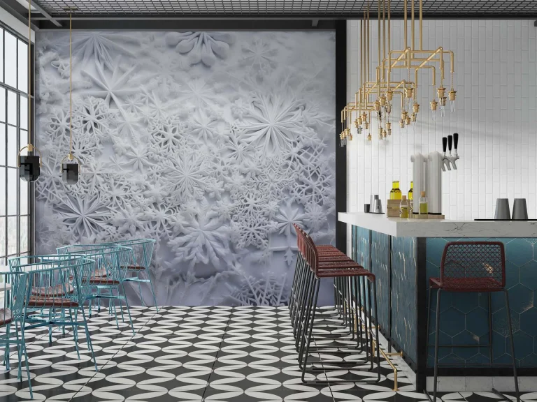 Intricate Snowflake Pattern Wallpaper - Elegant and Winter-Themed Wall Decor for Living Rooms, Bedrooms, or Offices