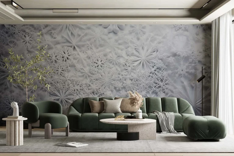 Intricate Snowflake Pattern Wallpaper - Elegant and Winter-Themed Wall Decor for Living Rooms, Bedrooms, or Offices