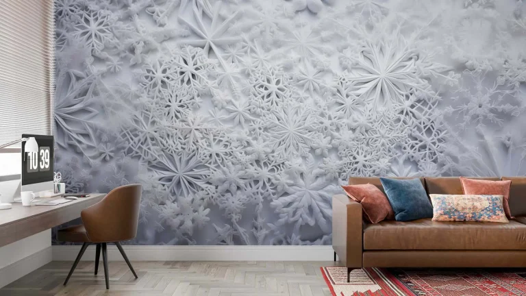 Intricate Snowflake Pattern Wallpaper - Elegant and Winter-Themed Wall Decor for Living Rooms, Bedrooms, or Offices