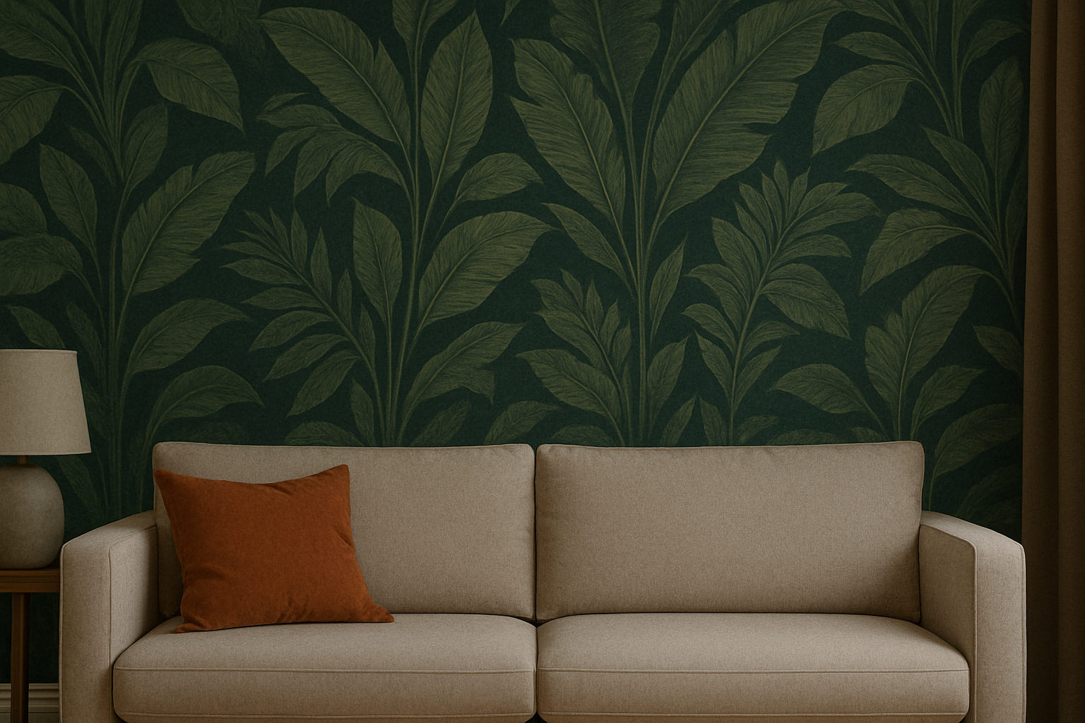 A versatile living room with elegant wallpaper